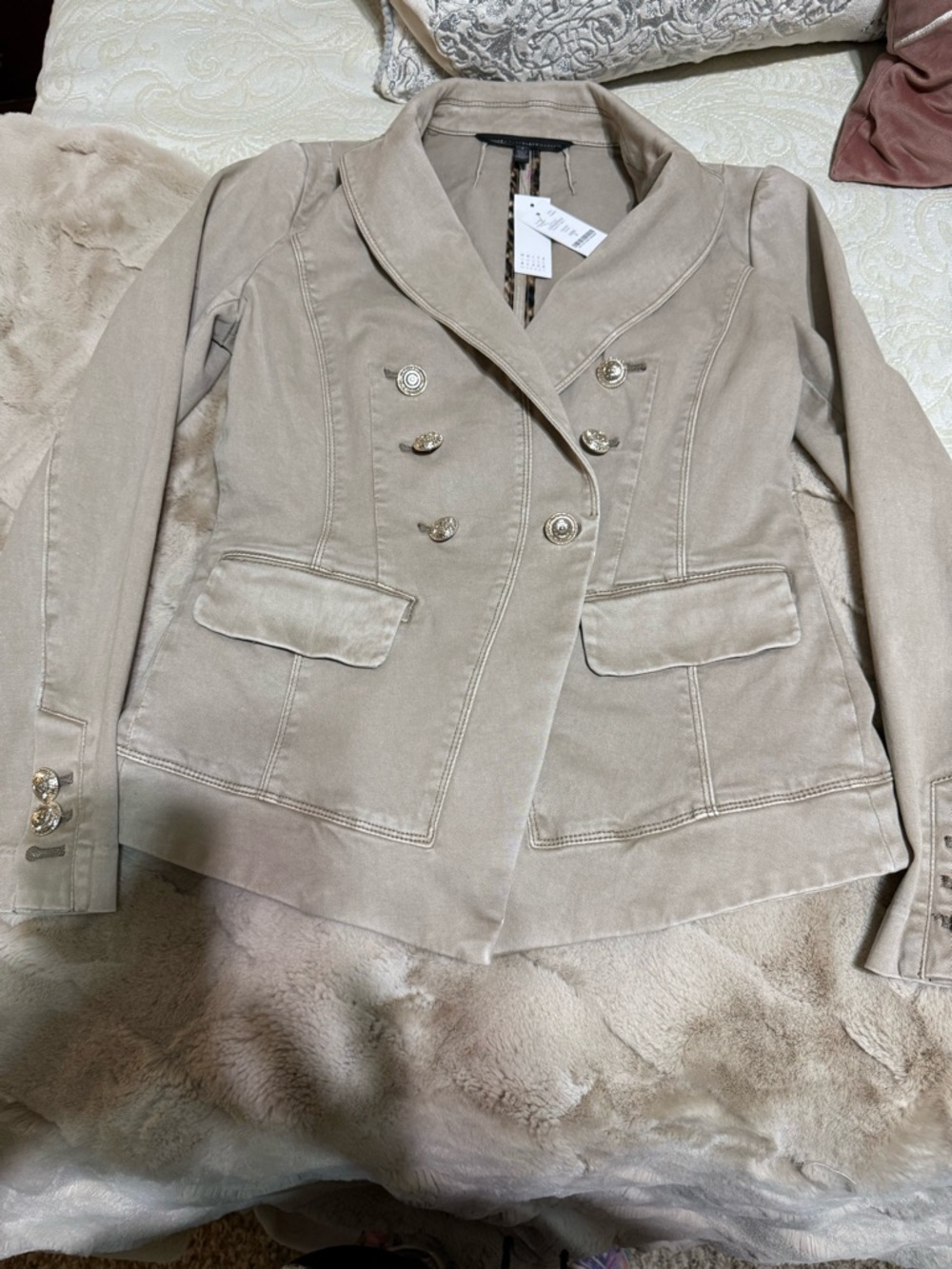 White House Black Market Taupe Double-Breasted Military Blazer